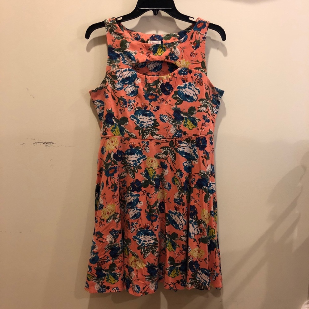 Coral Floral Dress with Front Cutout